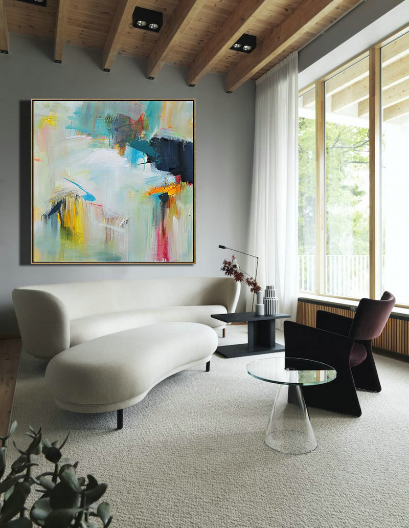 Large Contemporary Art Acrylic Painting,Palette Knife Contemporary Art Canvas Painting,Abstract Art On Canvas, Modern Art,Dark Blue,White,Yellow,Red,Pink.etc